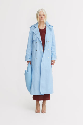 Belted Classic Longline Trench Coat – Light Blue - Julia Allert