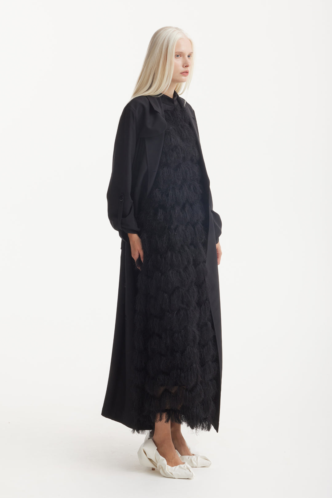 Belted Double-Breasted Trench Dress Black M Belted Double-Breasted Trench Dress Black M