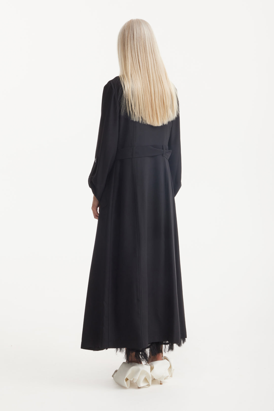 Belted Double-Breasted Trench Dress Black M Belted Double-Breasted Trench Dress Black M