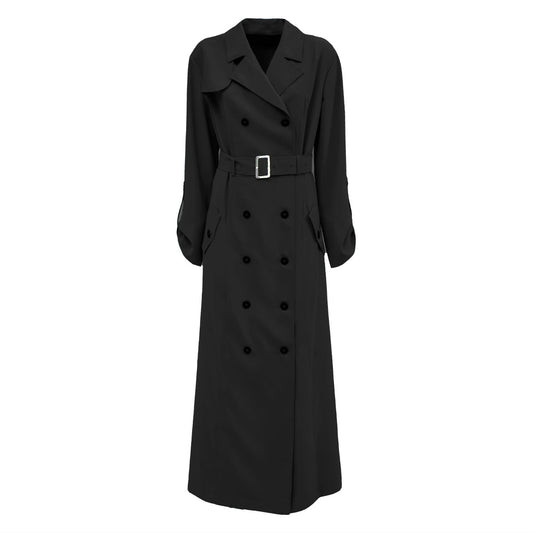 Belted Double-Breasted Trench Dress Black