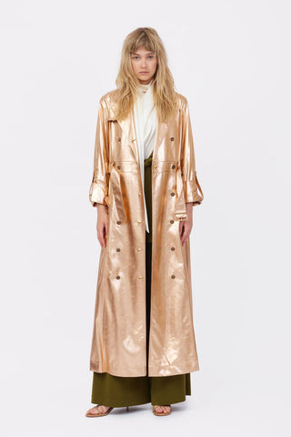 Belted Double-Breasted Trench Dress Jersey Bronze - Julia Allert