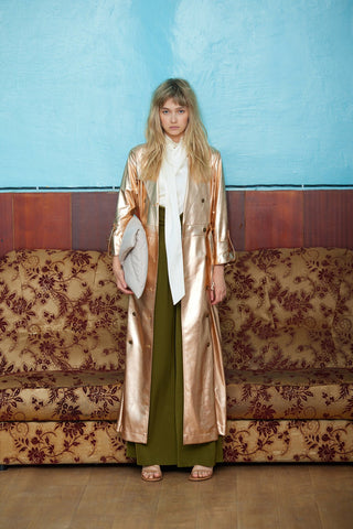 Belted Double-Breasted Trench Dress Jersey Bronze - Julia Allert