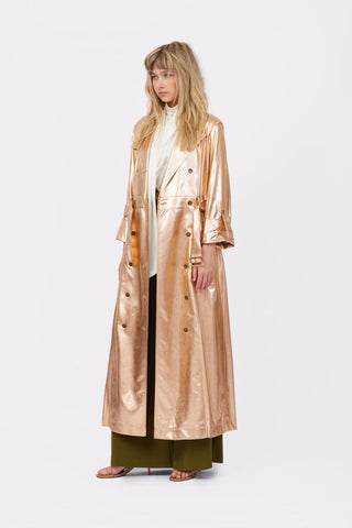 Belted Double-Breasted Trench Dress Jersey Bronze - Julia Allert