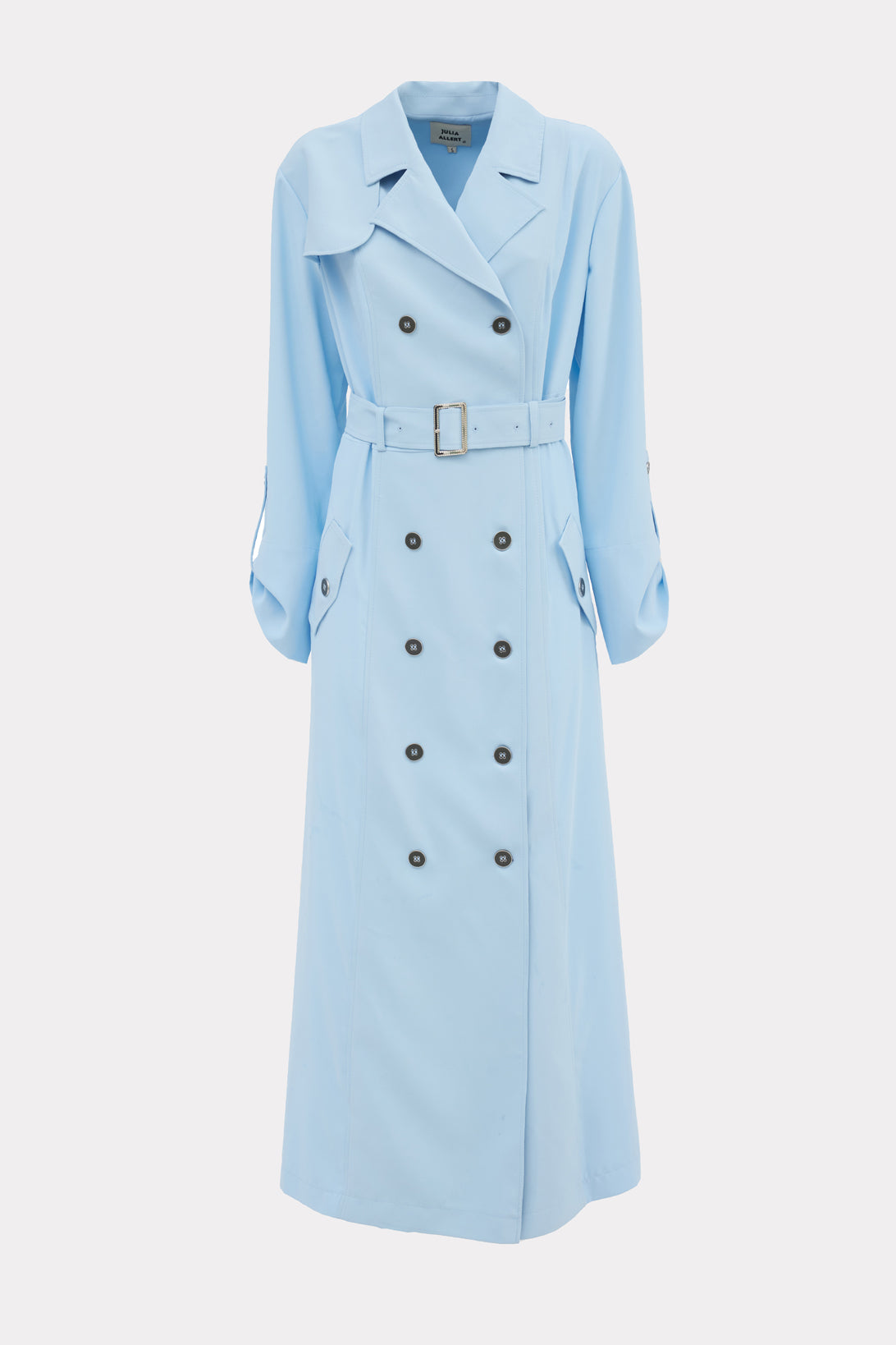 Belted Double-Breasted Trench Dress Light Blue L Belted Double-Breasted Trench Dress Light Blue L