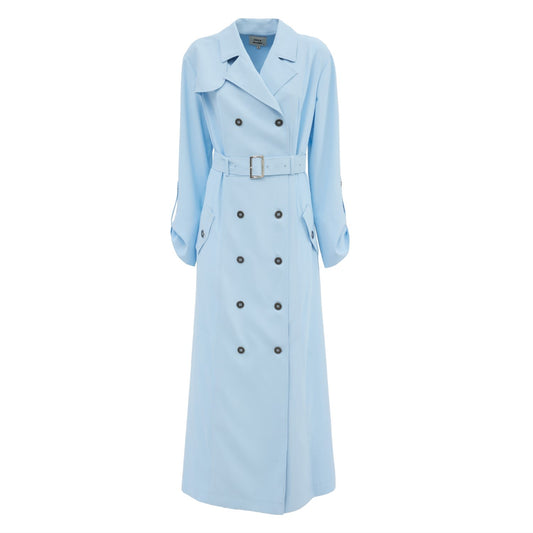 Belted Double-Breasted Trench Dress Light Blue