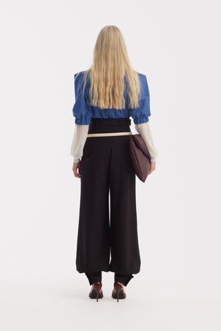 Belted High-Waist Balloon-Leg Pants - Black - Julia Allert