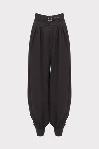 Belted High-Waist Balloon-Leg Pants - Black - Julia Allert
