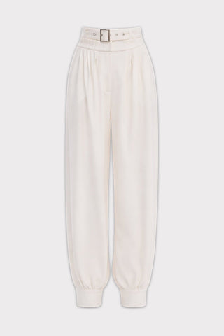 Belted High-Waist Balloon-Leg Pants - White - Julia Allert