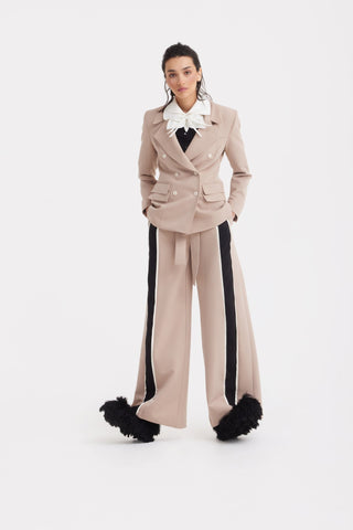 Belted High Waist Wide Leg Pants – Beige - Julia Allert