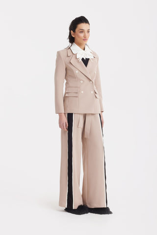 Belted High Waist Wide Leg Pants – Beige - Julia Allert