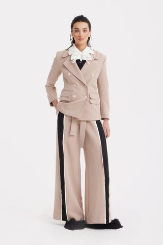 Belted High Waist Wide Leg Pants – Beige - Julia Allert