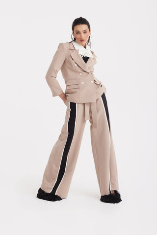 Belted High Waist Wide Leg Pants – Beige - Julia Allert