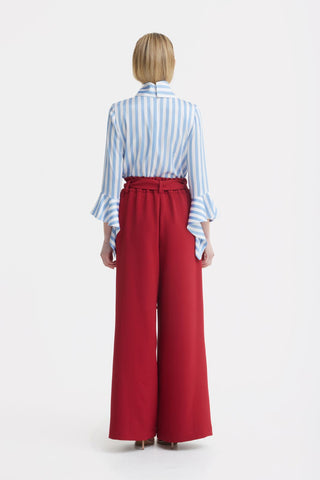 Belted High Waist Wide Leg Pants – Burgundy