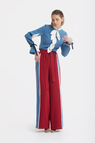 Belted High Waist Wide Leg Pants – Burgundy