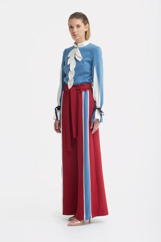 Belted High Waist Wide Leg Pants – Burgundy