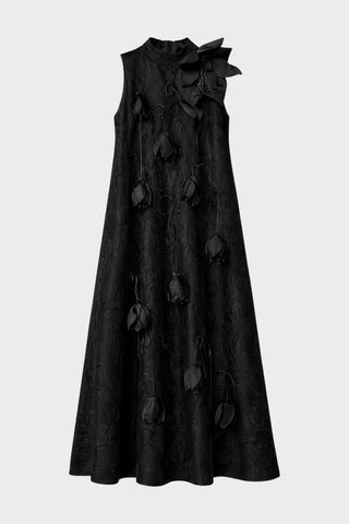 Black A-Line Flower Maxi Dress – Couture Gown - Julia Allert