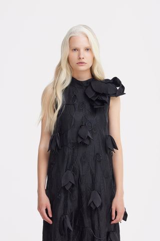 Black A-Line Flower Maxi Dress – Couture Gown - Julia Allert
