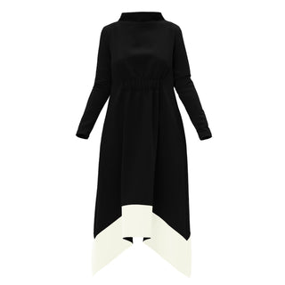 Black-White Midi Dress Long Sleeves