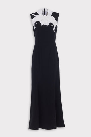 Black Evening Maxi Dress With Floral Neckline - Julia Allert