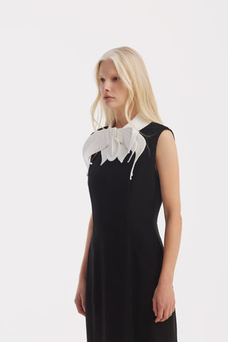Black Evening Maxi Dress With Floral Neckline - Julia Allert