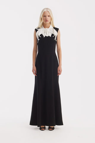 Black Evening Maxi Dress With Floral Neckline - Julia Allert