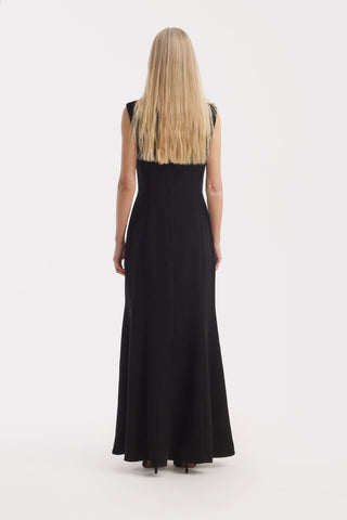 Black Evening Maxi Dress With Floral Neckline - Julia Allert