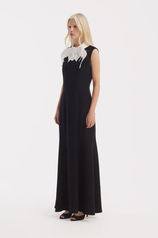 Black Evening Maxi Dress With Floral Neckline - Julia Allert
