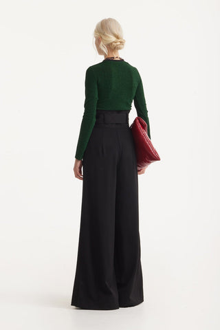 Black High Waist Long Wide Leg Trousers - Julia Allert