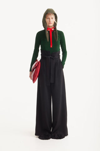 Black High Waist Long Wide Leg Trousers - Julia Allert