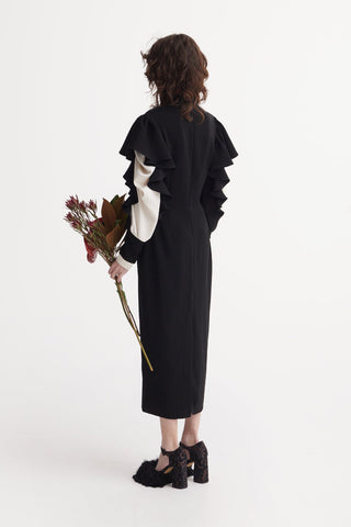 Black Occasion Midi Dress With Ruffled Sleeves - Julia Allert
