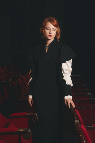 Black Occasion Midi Dress With Ruffled Sleeves - Julia Allert