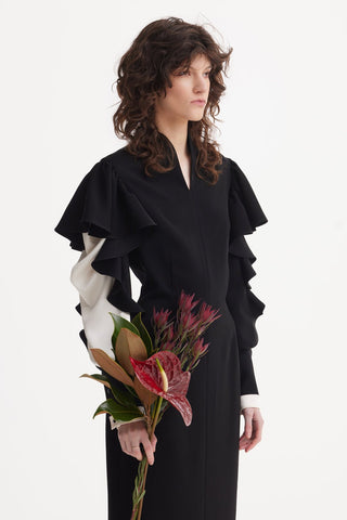 Black Occasion Midi Dress With Ruffled Sleeves - Julia Allert