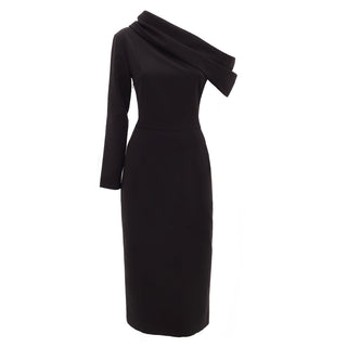 One Shoulder Cowl-Neck Midi Dress Black