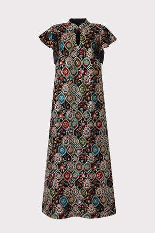 Black Royal Embroidered Kaftan-Inspired Dress - Julia Allert