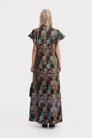 Black Royal Embroidered Kaftan-Inspired Dress - Julia Allert