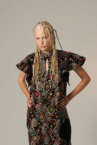 Black Royal Embroidered Kaftan-Inspired Dress - Julia Allert