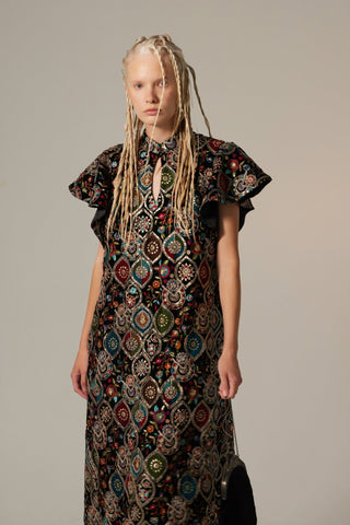 Black Royal Embroidered Kaftan-Inspired Dress - Julia Allert