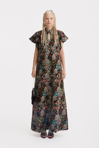Black Royal Embroidered Kaftan-Inspired Dress - Julia Allert