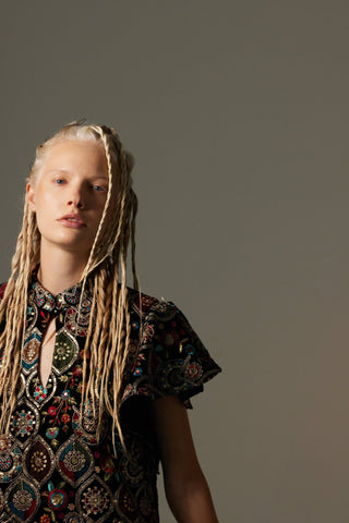 Black Royal Embroidered Kaftan-Inspired Dress - Julia Allert