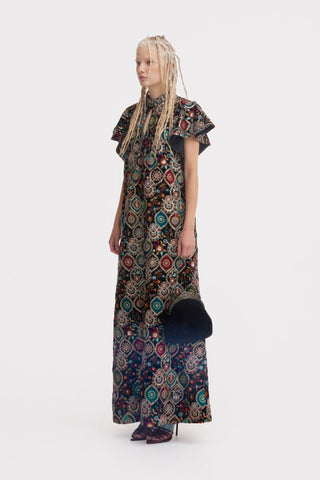 Black Royal Embroidered Kaftan-Inspired Dress - Julia Allert