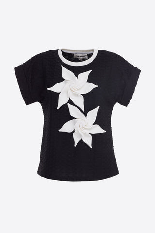 Black Short Sleeve Top With Floral Detail - Julia Allert