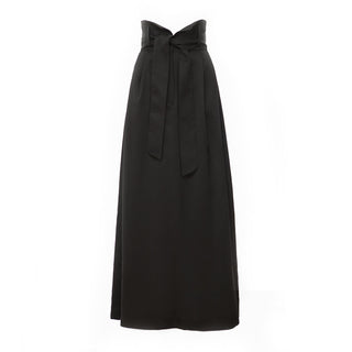 High Waist A-Line Black Long Skirt With Belt