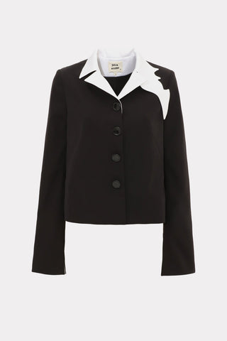 Black Tailored Cropped Blazer With White Collar - Julia Allert