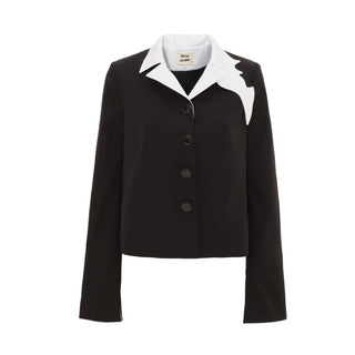 Black Tailored Cropped Blazer With White Collar