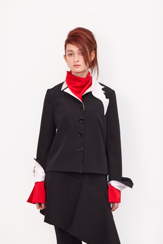 Asymmetric Overlay Flared Trousers Black