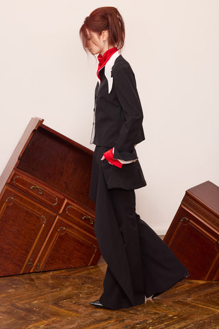 Black Tailored Cropped Blazer With White Collar