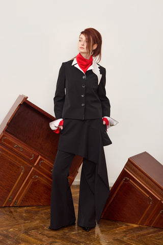 Black Tailored Cropped Blazer With White Collar