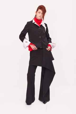 Black Tailored Cropped Blazer With White Collar