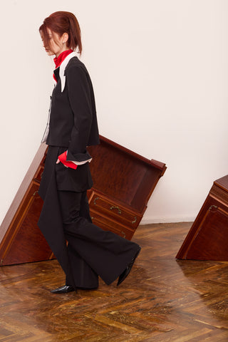 Asymmetric Overlay Flared Trousers Black