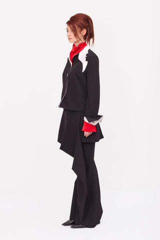 Black Tailored Cropped Blazer With White Collar
